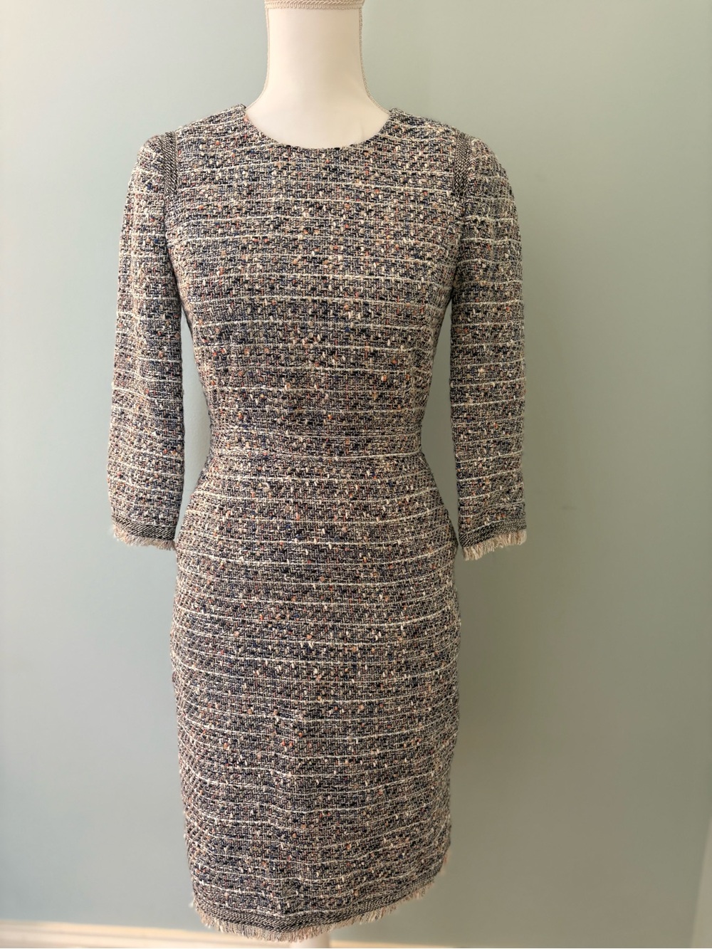 J. Crew Multicolored Tweed Midi Sheath Dress.